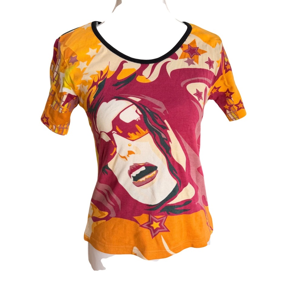 NWT Hayes Streetwear Y2K Pop Art Rooster Graphic T-Shirt Orange Pink Women Small